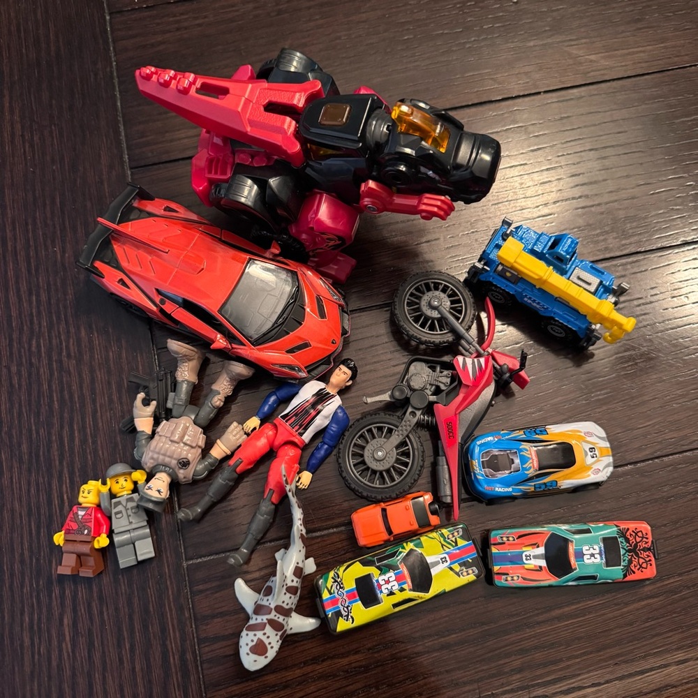 Boy Toy Lot:LEGO Minifigures, VTech Switch & Go T-Rex Car, Cars, Action Figures